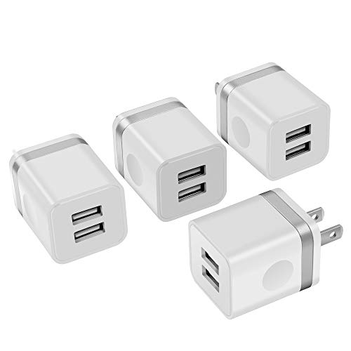 Power-7 USB Wall Charger, 4-Pack 2.1A/5V Dual Port USB Cube Power Adapter Charger Plug Charging Block Compatible with iPhone 11/Xs Max/XR/X/8/8 Plus/7/6S/6 Plus, Samsung, LG, Moto, Android Cell Phones