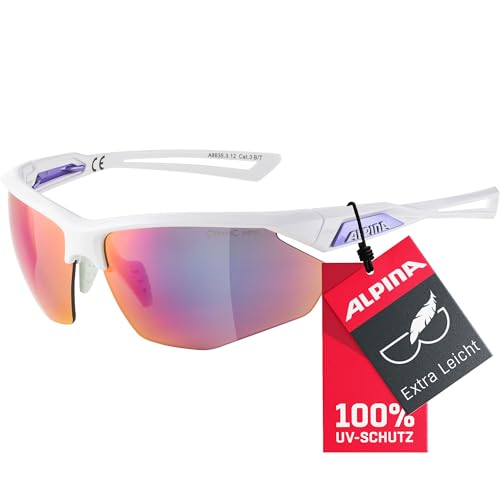 ALPINA NYLOS HR - Verspiegelte und Bruchsichere Sport- & Fahrradbrille Mit 100% UV-Schutz Fuer Erwachsene, white-purple gloss, One Size