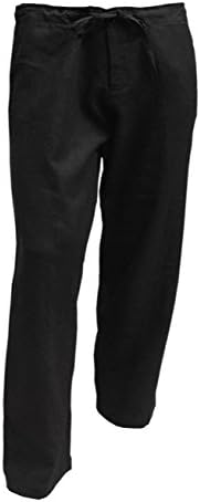 Men's Linen/Cotton Drawstring Pants (X-Large, Black)