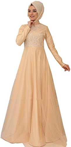 Zehrace Turkish Muslim Modesty Evening Dress Long Sleeves Fully Lined Crew Neck Wedding Party Dress for Muslim Women