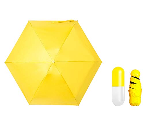 All Seasons Easy Carry Sun Or Rain Protection Travel Friendly Umbrella - 5 Fold Compact Size Stylish & Designer Folding Umbrellas for for Boys Girls Men Women, Yellow