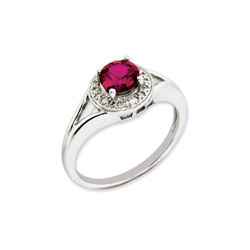 Sterling Silver Diamond And Round Created Ruby Ring Size 10
