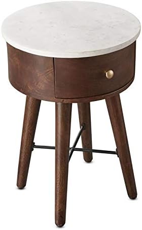 Amazon Com Steve Silver Bangalore Round White Marble Top And Brown Cherry Base End Table Furniture Decor