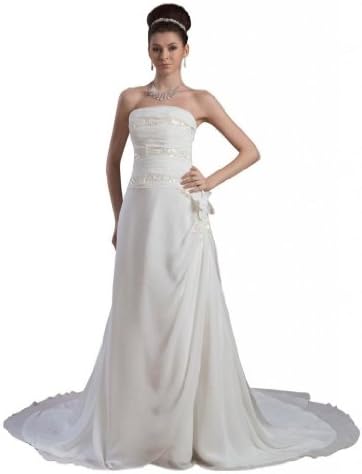 Albizia A-line Strapless Beading Watteau Chiffon Wedding Dresses (10, Ivory)