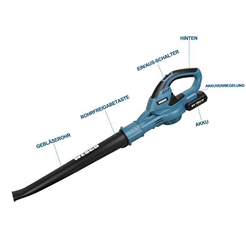 WESCO 18V 2.0Ah Akku Laubbläser, 12500 min-1, 200 km/h Blas-Luftstrom, 1.61kg, mit Akku und Ladgerät, für Garten, Garage und Auto