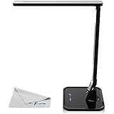 LED Table Desk Lamp Fugetek FT-L798, 14W, Exclusive Model with Recessed LEDs, 5-Level Dimmer, Touch Control Panel, 1-Hour Auto Timer, 5V/1A USB Charging Port - Jet Black (Black)