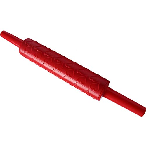 Wenini Plastic Rolling Pin Embossing Baking Pastry Roller Decorating Mold Tool for Fondant Cakes, Sugar Paste, Petal Paste, Candy, Marzipan (Red) - Thumbnail 2