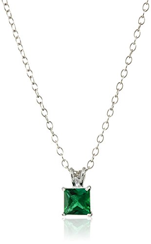 Sterling silver with created emerald pendant necklac