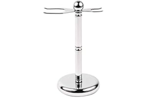 PARKER SAFETY RAZOR Parker Deluxe Chrome Safety Razor & Shaving Brush Stand – Weighted Chrome-Plated Display Stand for Safety Razors & Brushes (Handles up to 25 mm Knot Size)