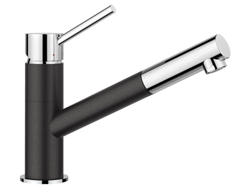 BLANCO KANO-S 525038, Two-Tone Single-Lever Mixer Tap for Kitchen, With Pull-out Spout, Chrome/Grey Finish