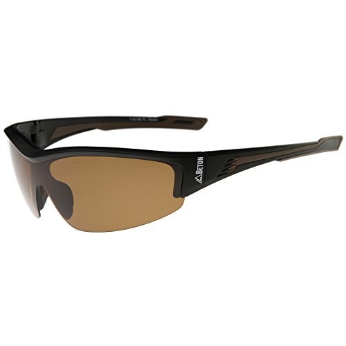 Beton - Rannier - Polarized Shatterproof Shield Lens TR-90 Semi-Rimless Sports Sunglasses 68mm (Matte Black / Brown)