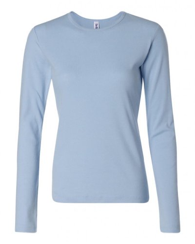 A&E Designs Ladies 100% Cotton Long Sleeve Crew Neck T-Shirt, XL, Baby Blue