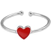 Cykdohy Cute Red Enamel Love Heart Open Statement Ring for Women Silver Dainty Sweet Minimalist Thin Tiny Adjustable Stacking Knuckle Finger Engagement Rings Jewelry for Daughter Her