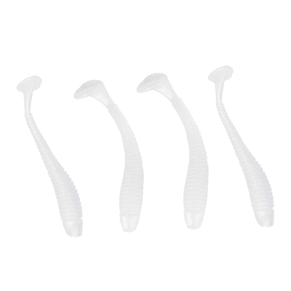 Fishing Lure Set, 50 Pcs 5cm Soft Plastic T Tail Grub Worm Baits, Grub Worm Lure Pearl White for Freshwater Bass Carp Angling Beginners Professionals