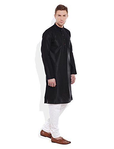 very me men black colour chevron dupion kurta pyjama set