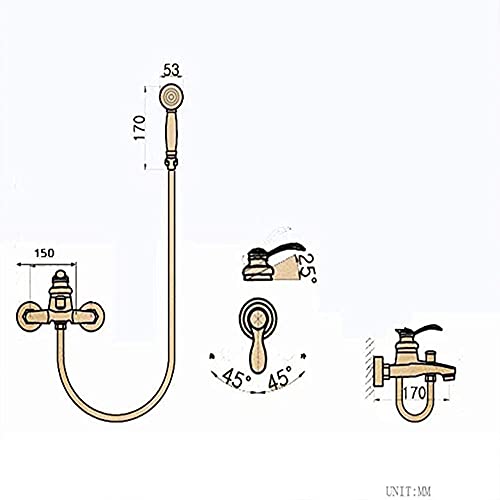 HomeLava Bathtub Faucet with Shower, Retro Brass Single Lever Wall Mounted Shower Mixer Tap Single Lever Bathroom Mixer Tap Brass Wall Mounted