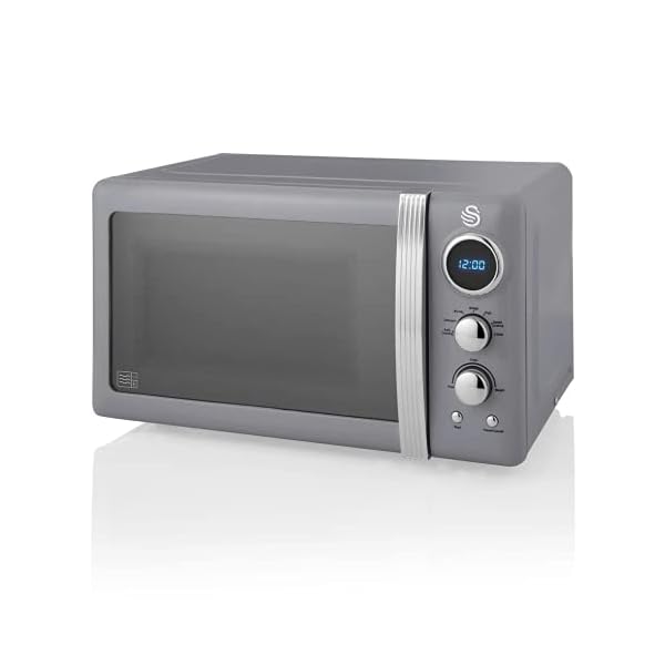 Swan Retro Digital Microwave Grey, 20 L, 800 W, 6 Power Levels Including Defrost Setting, SM22030GRN