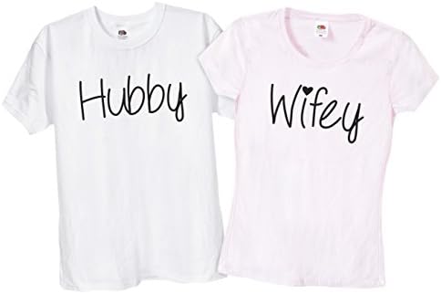 TrendySnug Tees Hubby Wifey Cute Love Heart Matching Couples T-Shirts, 130 - Different Colours Available!