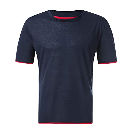OrchidAmor 2019 Summer Mens Fashion Casual Solid Color Fake Two Short-Sleeved T-Shirt Blouse Top Blue