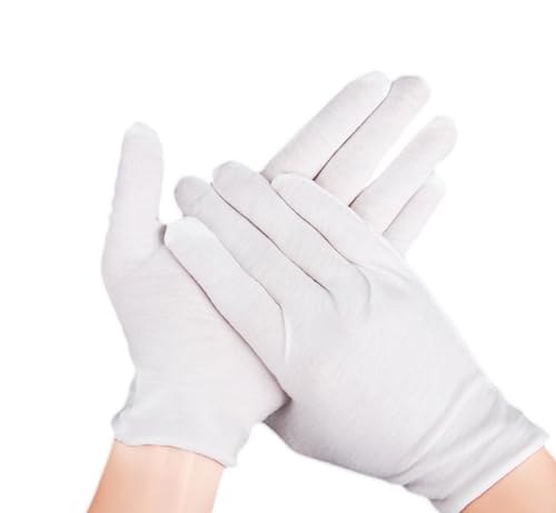 12 Pairs White Cotton Gloves For Dry Hands and Eczema,Soft Breathable Stretchy Working Gloves for coins, Jewelry,Moisturizing Glove for Women and man
