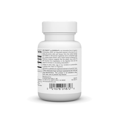 Source Naturals SOD Power As Glisodin, Superoxide Dismutase, Dietary Supplement 250mg - 30 Tablets