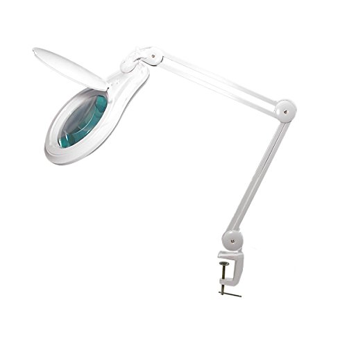 PRO LED Magnifying Lamp - Full Spectrum Daylight Bright Magnifier Glass Lighted Lens - Adjustable Swivel Arm Utility Clamp Light for Desk Table Task Craft or Work Bench, White, 8 Diopter, 3X