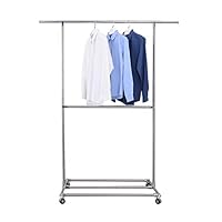 SUNPACE Clothes Garment Rack Heavy Duty 2 Tier Adjustable Rolling Clothing Rack on Wheels Multi-Function Hanging Rack, Stainless Steel