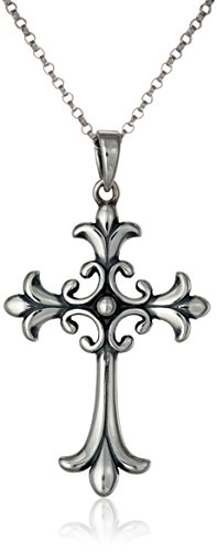 Gothic Sterling Silver Celtic Cross Pendant Necklace, 18"