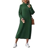 Epanus Women Turtleneck Long Sweater Dress Long Sleeve Ribbed Knit Fall Casual Loose Pullover Tunic Maxi Dress