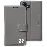 SafeSleeve Wallet Leather Case for iPhone 17 EMF Blocker for Cell Phone with 3 Card Holder & Adjustable Stand – Magnetic Closure, and Magnetic Folio Protection for Daily Use (Grey)