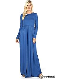 Zenana Premium Casual - Vestido largo para mujer con media manga y bolsillos laterales