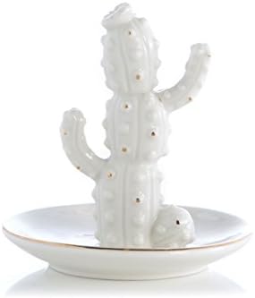 Cactus Round White 4 x 4 Inch Ceramic Porcelain Jewelry Trinket Dish
