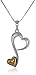 Amazon Collection Two-Tone Sterling Silver Yellow Gold Flashed Double Open Heart Pendant Necklace, 18