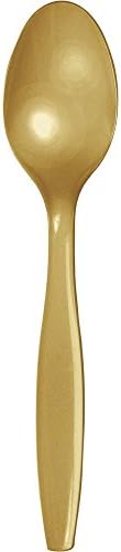 24 Wedding Birthday Party Tableware Plastic Heavy Duty Spoons (Glitter Gold)