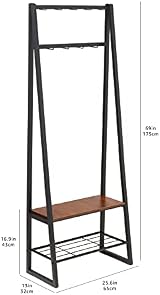 Amazon Basics 9-Hook Coat Rack with Shoe Bench Black 70.1 x 33 x 175.2 cm view 5