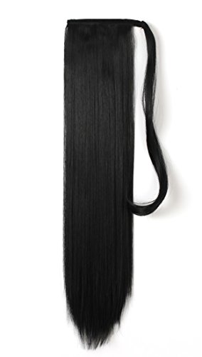 OneDor 24" Straight Wrap Around Ponytail Extension for Woman Synthetic Hair 120g-130g (1B# Off Black)