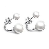 Cat Eye Jewels 6~8mm Double Freshwater Shell Pearl Earrings with 925 Sterling Silver Hoop Stud E008