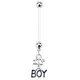 It's a Boy / It's a Girl 14g BioFlex Maternity Pregnancy Dangle Bio Flex Navel Belly Ring (It's a Boy)