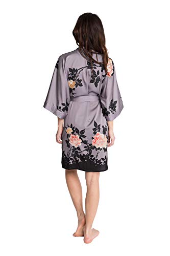 KIM+ONO Women's Kimono Robe Short - Watercolor Floral, blush rose-dusk
