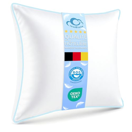 CloudÉtoile Luxury Feather Pillow 60 x 60 cm – 60 x 60 cm Hotel Quality Down and Feather Pillow – Comfort Feather Sleep Pillows 3 Chambers Oeko-Tex Certified – Sleep Like on the Clouds