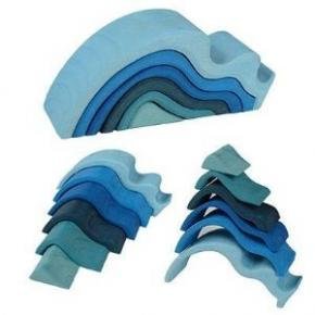 Grimm's Large WaterWaves Stacker - Nesting Wooden Wave Blocks, "Elements" of Nature: WATER