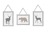 Sweet Jojo Designs Blue Grey and White Woodland Animals Collection Deer and Bear Wall Hanging Accessories