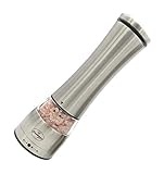 Electric Salt or Pepper Grinder - Battery Operated, Stainless Steel with Ceramic Mill and Led Light (Pack of 1 Mill) - Easy to adjust the grinders coarseness, powerful motor for rock salt