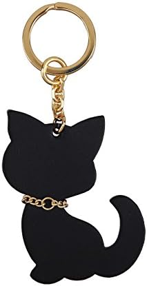 Richbud Full Grain Leather Cat Key Chain Ring Vegetable Tanned Leather rbk028 (Black Cat Chain Ring Gold)