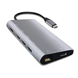 Aluminum USB-C Pass Through Multi-Port Adapter 4K HDMI, Gigabit Ethernet, SD/Micro Card Readers, USB 3.0 - Compatible with MacBook Pro and More