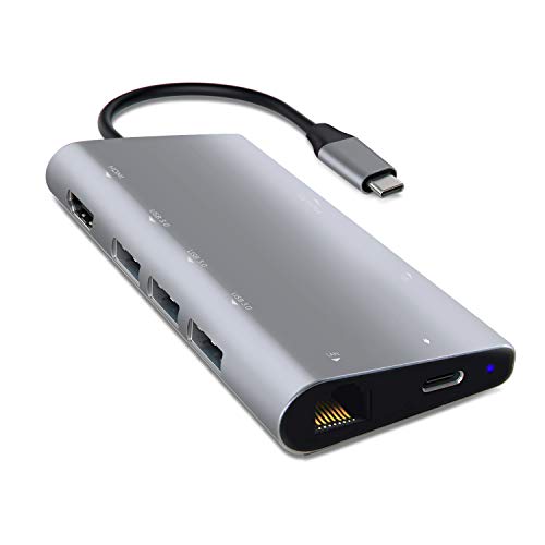 Aluminum USB-C Pass Through Multi-Port Adapter 4K HDMI, Gigabit Ethernet, SD/Micro Card Readers, USB 3.0 - Compatible with MacBook Pro and More