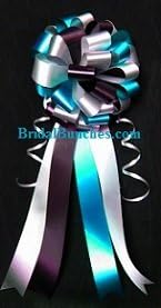 Turquoise, Black, Silver &amp; White Wedding Bows Pew Bows Church Decorations Set Of 14 9"x22"