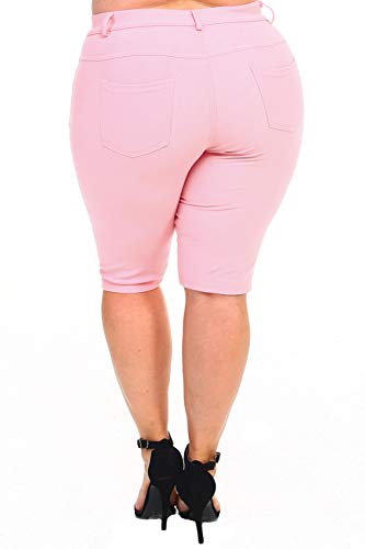 ICONOFLASH Women's Plus Size Light Pink Bermuda Shorts 2XL - Pull On Knee Length Jeggings Pockets Jean Leggings 2X-Large