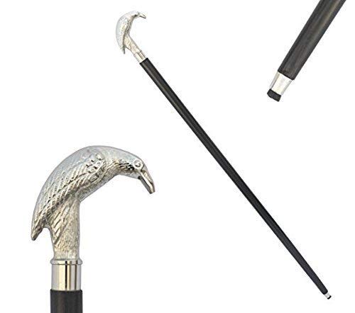 Brass Nautical Walking Stick Raven Crow Wood Cane Classic Style 3 Fold Wooden Cane for Gentleman - Chrome