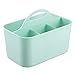 mDesign Plastic Makeup Storage Organizer Caddy Tote - Divided Basket Bin, Handle for Bathroom - Holds Eyeshadow Palettes, Nail Polish, Makeup Brushes, Blush, Shower Essentials - Small, 2 Pack - Mint